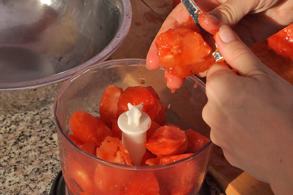 西红柿通过搅拌机