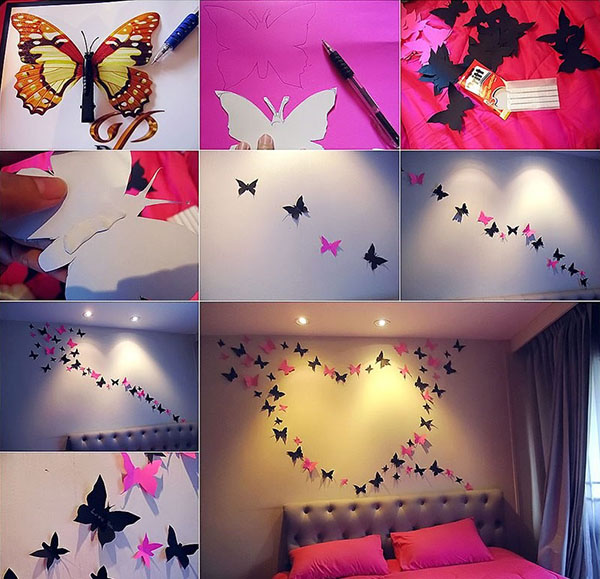 papir sommerfugler på veggen