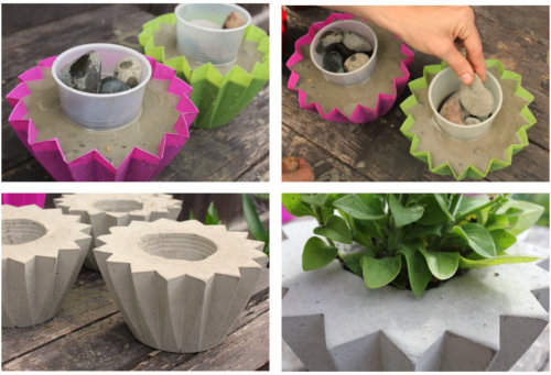 Fabricação de vasos de concreto em miniatura