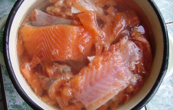 ล้างปลาแซลมอนสีชมพูจากเกลือ