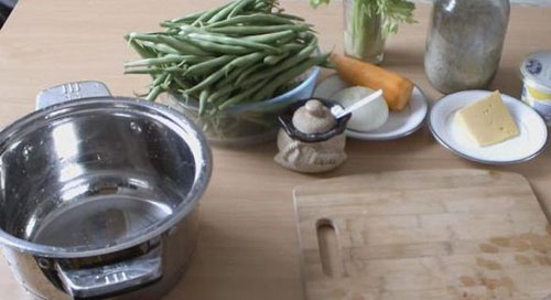 ingredientes para a preparação de feijão verde
