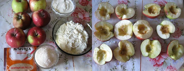 ingredientai ir obuolių paruošimas
