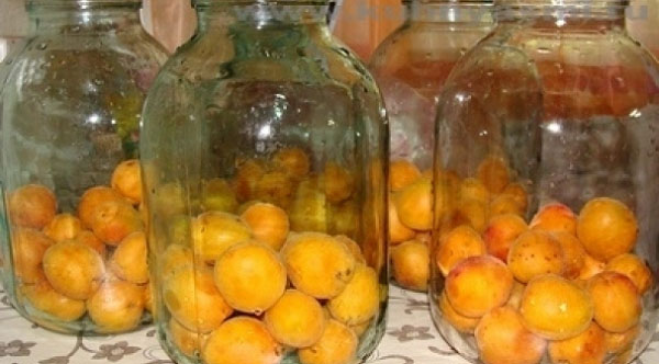 burkar med aprikoser häll kokande vatten