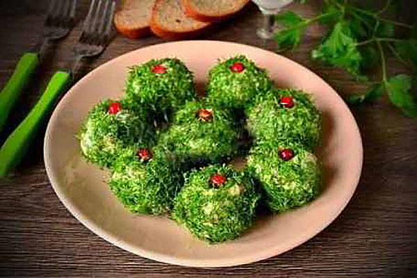 smaragdgroene ballen met haring