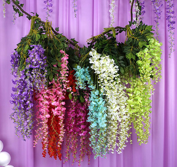 įvairių spalvų wisteria gėlių