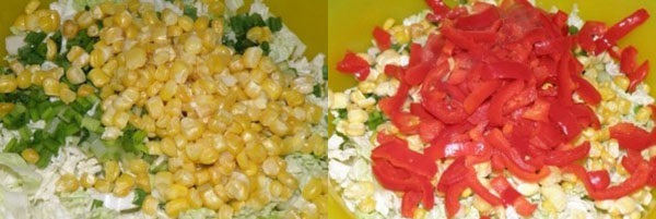 加入罐装玉米和切碎的胡椒